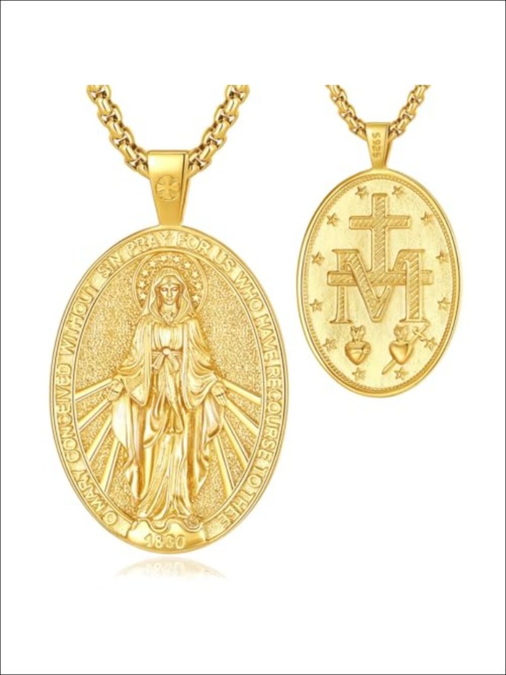 Sterling Silver Saint Pendant Necklace 925 Gold Plated Religious Jewelry